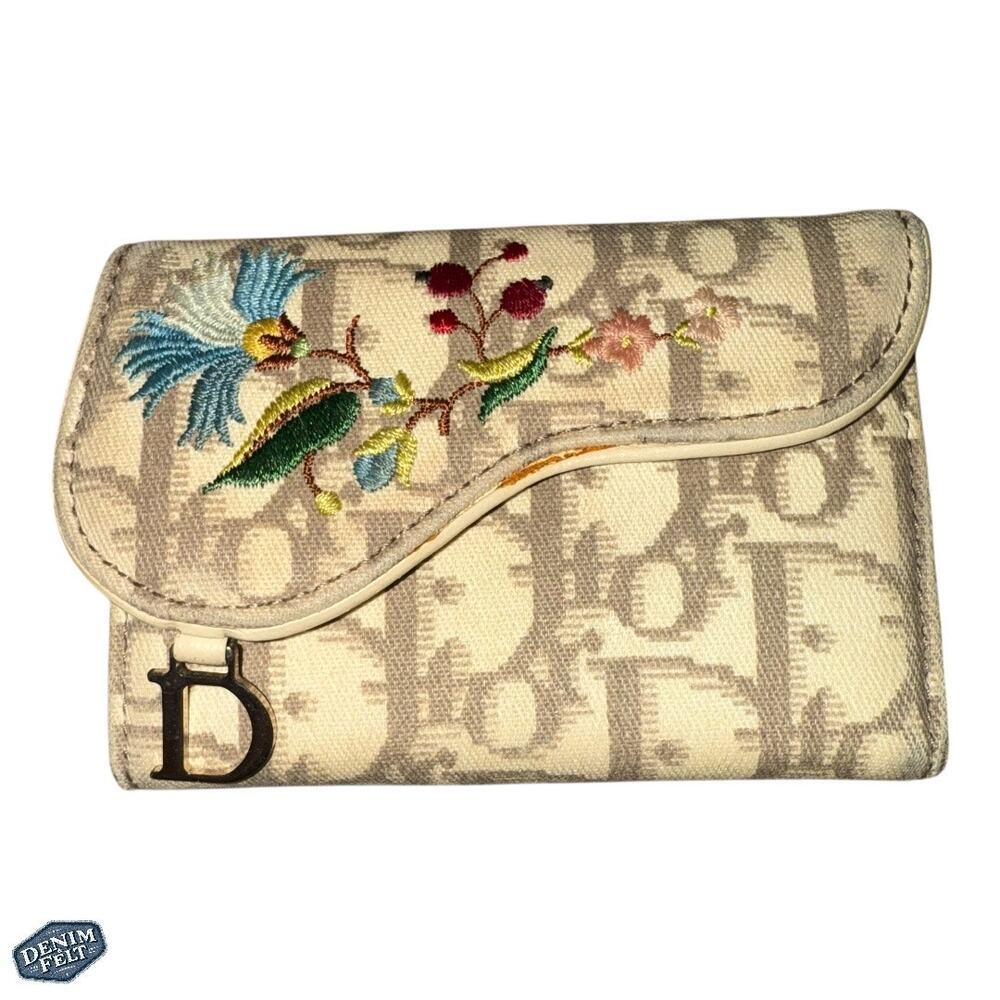 Christian Dior Vintage Diorissimo Floral Embroidered Trotter Wallet/Key Holder